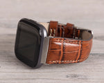 Croco Pattern Brown Leather Band for Fitbit Watch