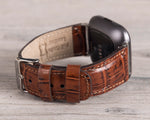 Croco Pattern Brown Leather Band for Fitbit Watch