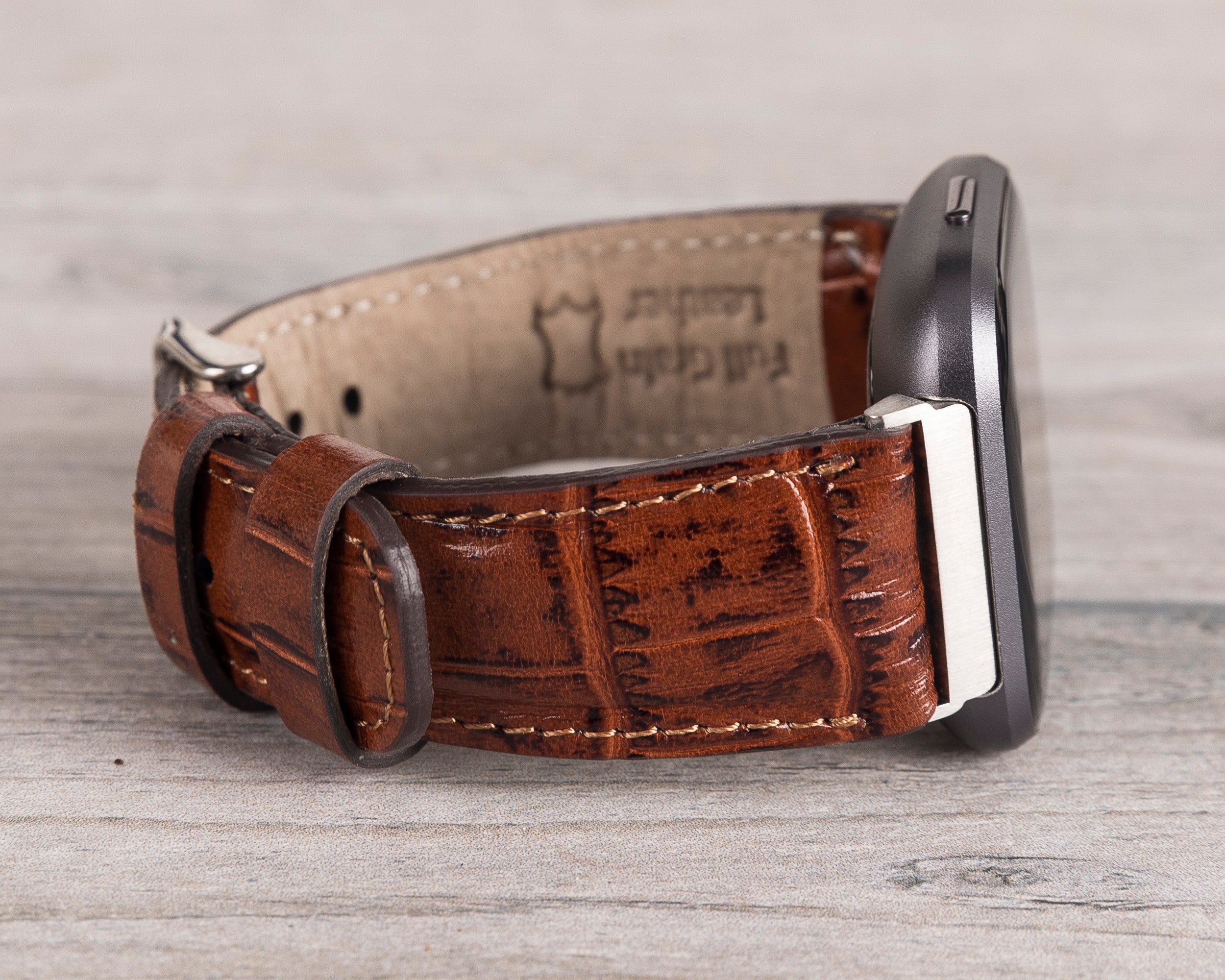 Croco Pattern Brown Leather Band for Fitbit Watch