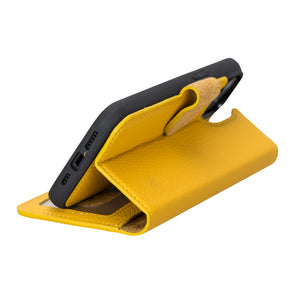 Yellow Leather Magnetic Wallet Case for iPhone 14 (6.1")