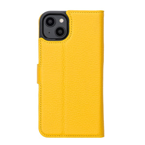 Yellow Leather Magnetic Wallet Case for iPhone 14 PLUS (6.7")