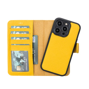 Yellow Leather Magnetic Wallet Case for iPhone 14 PRO (6.1")