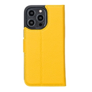 Yellow Leather Magnetic Wallet Case for iPhone 14 Pro MAX (6.7")