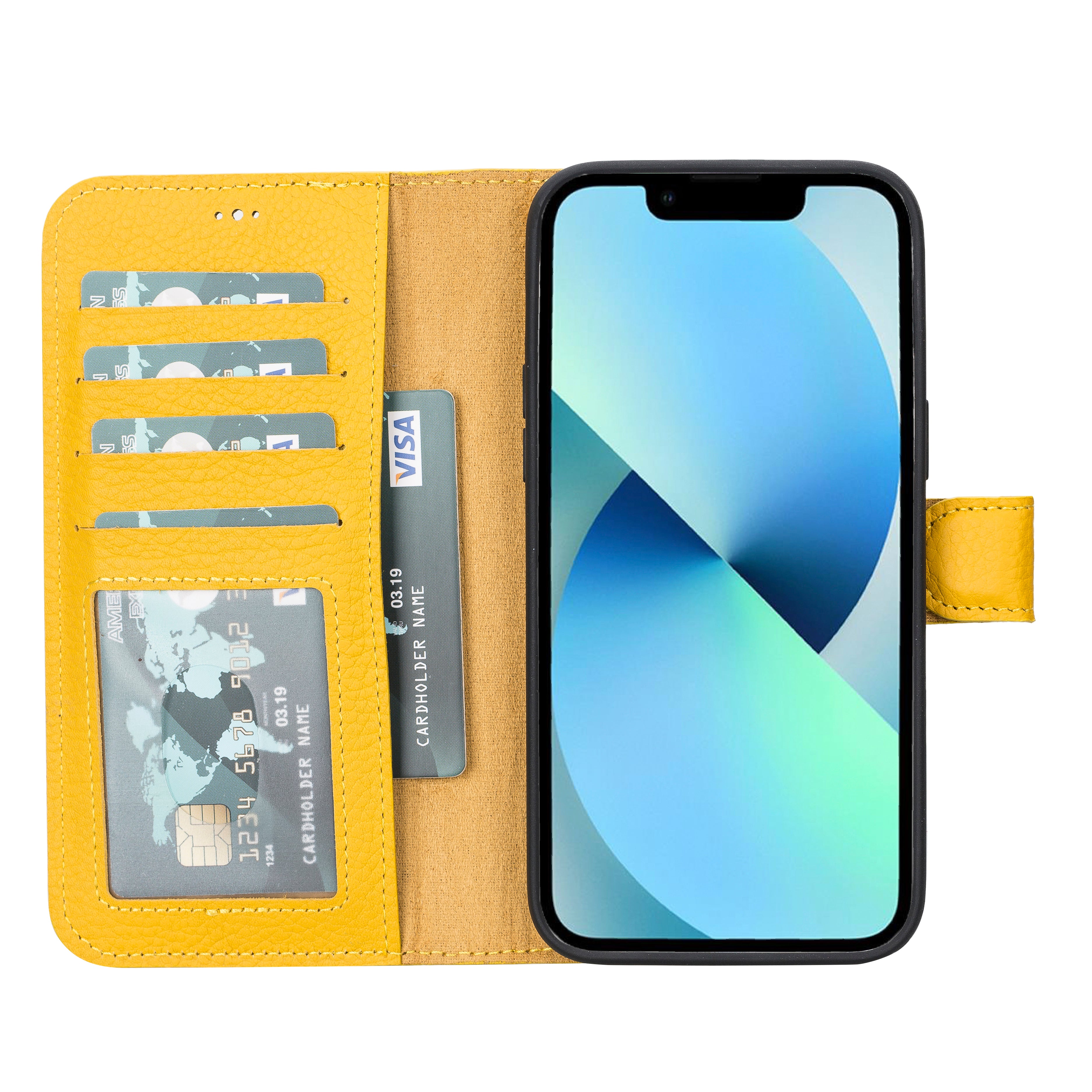 Yellow Leather Magnetic Wallet Case for iPhone 14 Pro MAX (6.7) – O2Leather