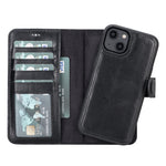 Black Leather Magnetic Wallet Case for iPhone 14 (6.1")