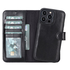 Black Leather Magnetic Wallet Case for iPhone 14 Pro MAX (6.7")