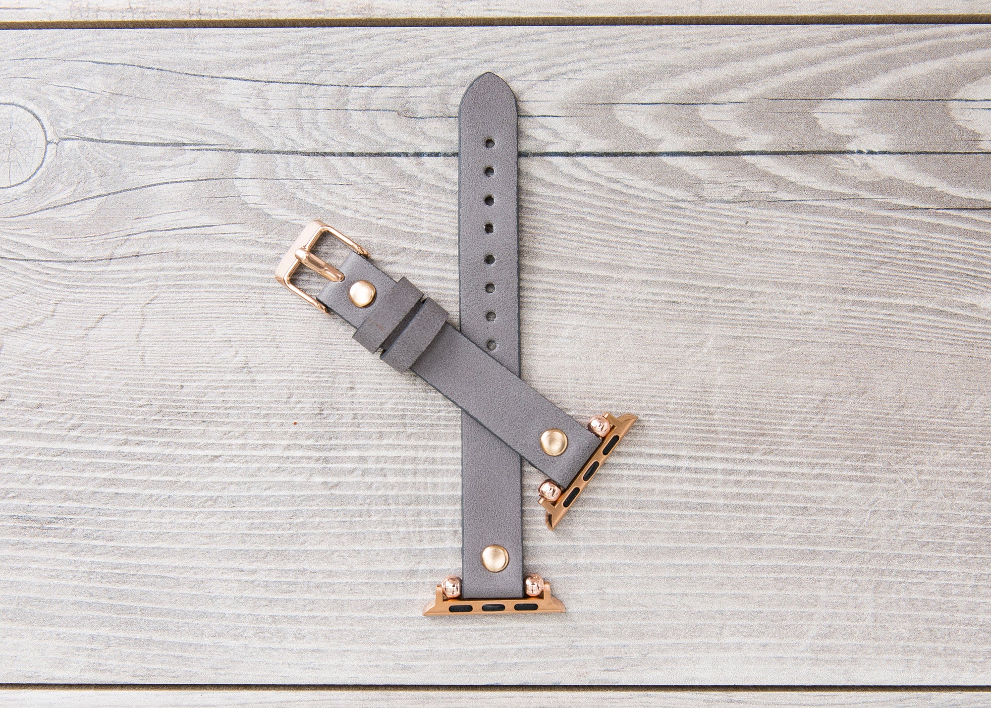 Gray Slim Ferro Leather Band (Gold Rivet)