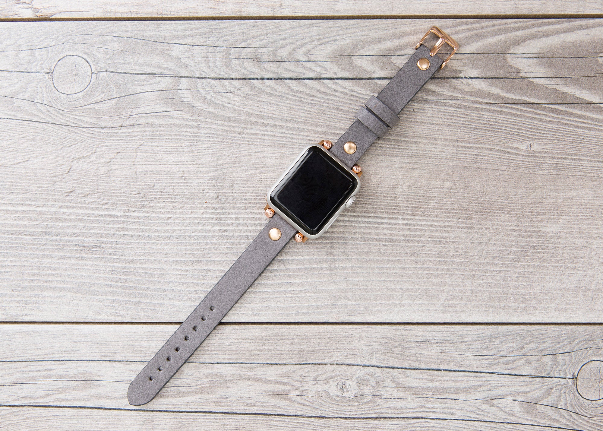 Gray Slim Ferro Leather Band (Gold Rivet)