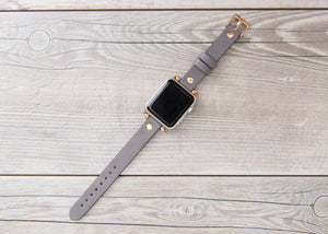 Gray Slim Ferro Leather Band (Gold Rivet)