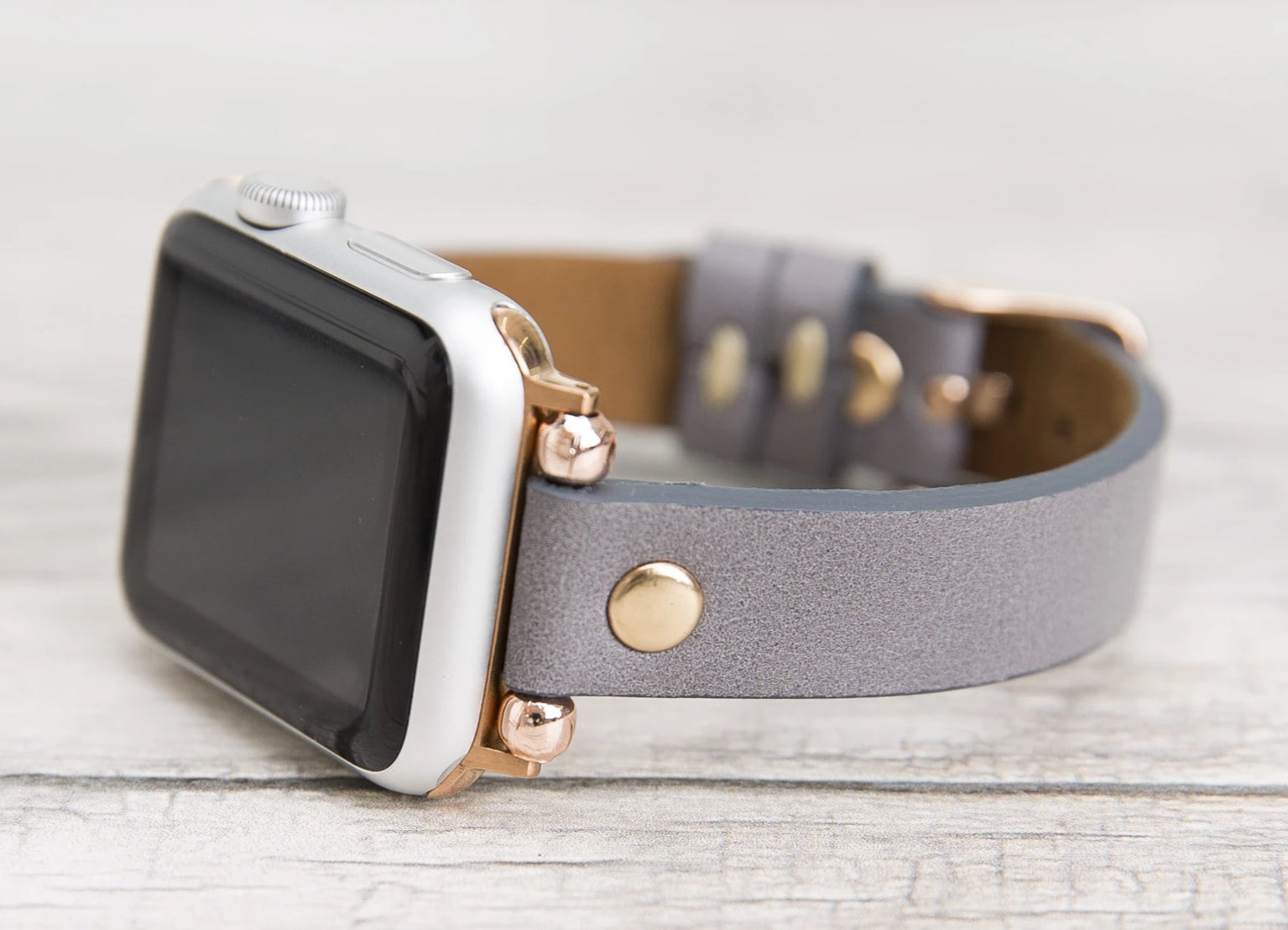Gray Slim Ferro Leather Band (Gold Rivet)