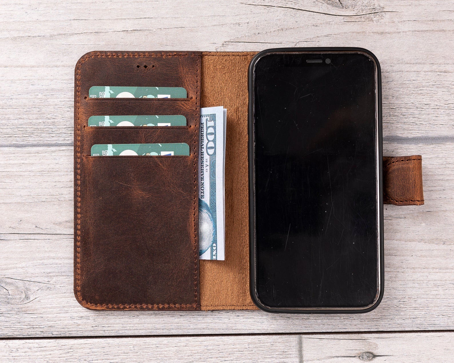 Antic Brown Leather Magnetic Case for iPhone 12 Models