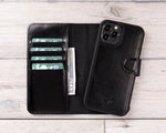 Black Leather Magnetic Wallet Case for iPhone 12 Models