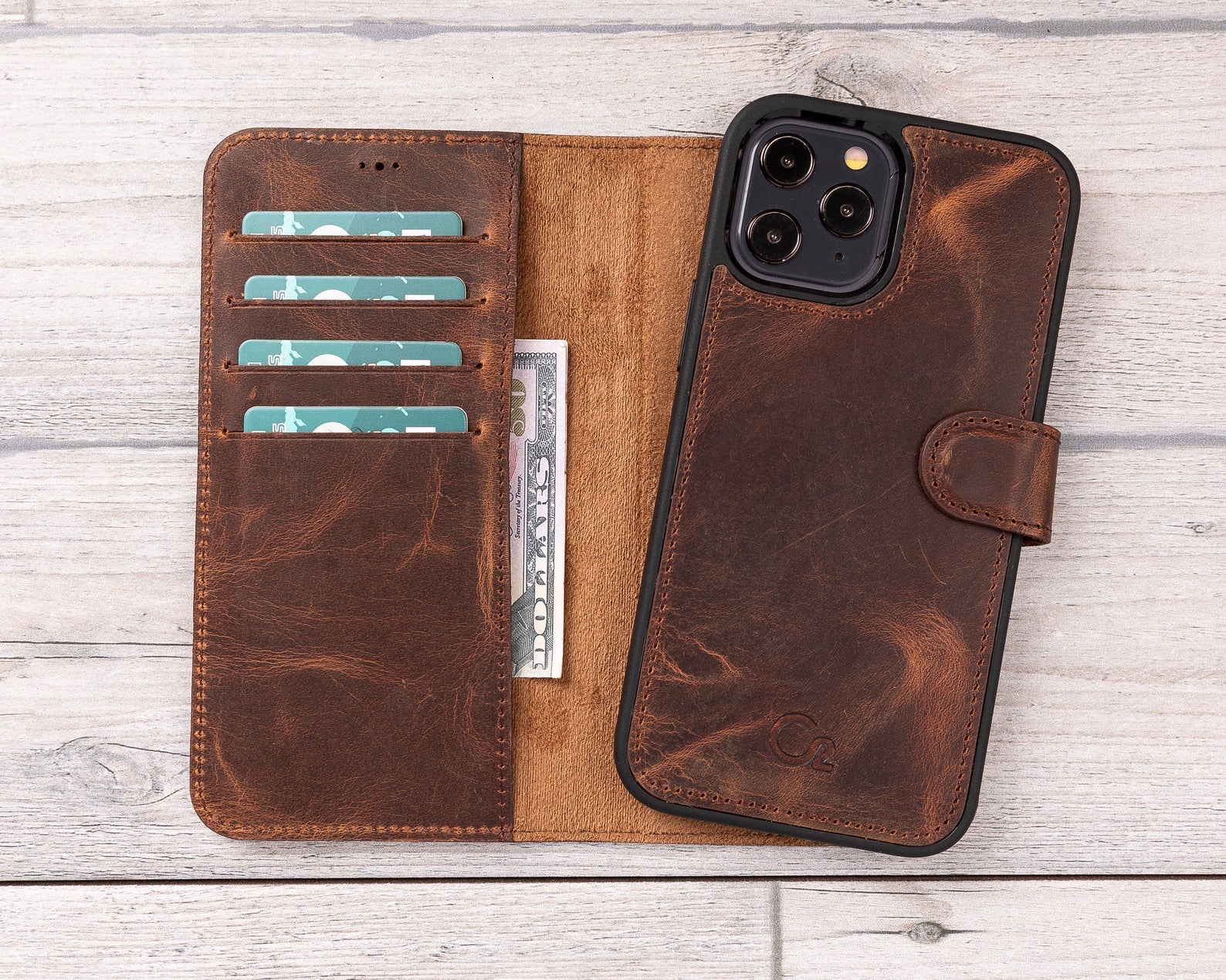Antic Brown Leather Magnetic Case for iPhone 12 Models