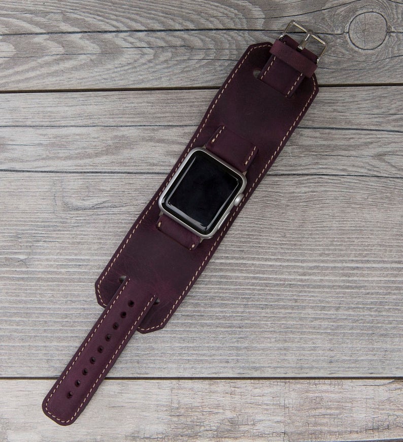 Full Grain Leather Purple Cuff for Apple Watch