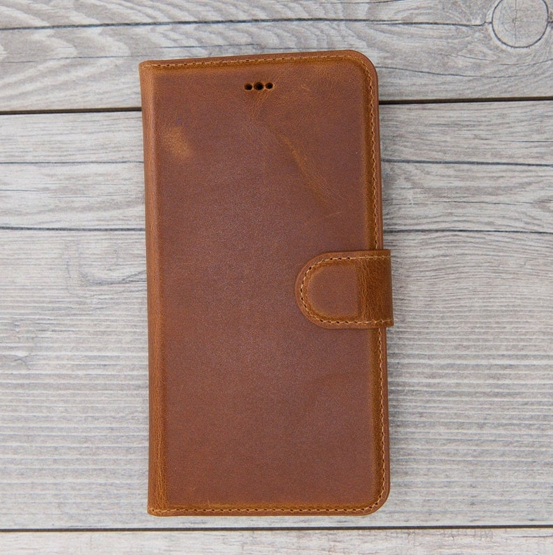Camel Brown Genuine Leather Magnetic Wallet Case for iPhone XR/XS Max