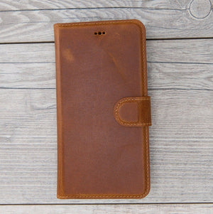 Camel Brown Genuine Leather Magnetic Wallet Case for iPhone XR/XS Max