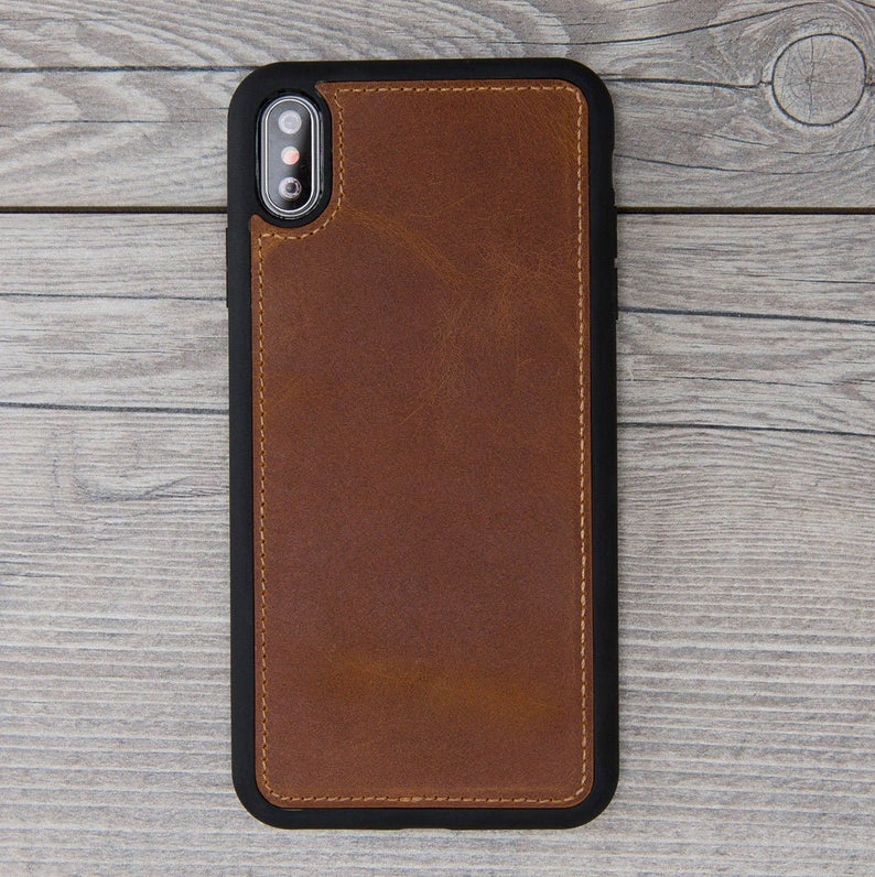 Camel Brown Genuine Leather Magnetic Wallet Case for iPhone XR/XS Max
