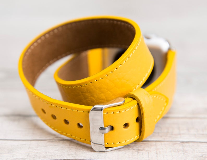 Yellow Double Tour Full Grain Leather for Apple Watch