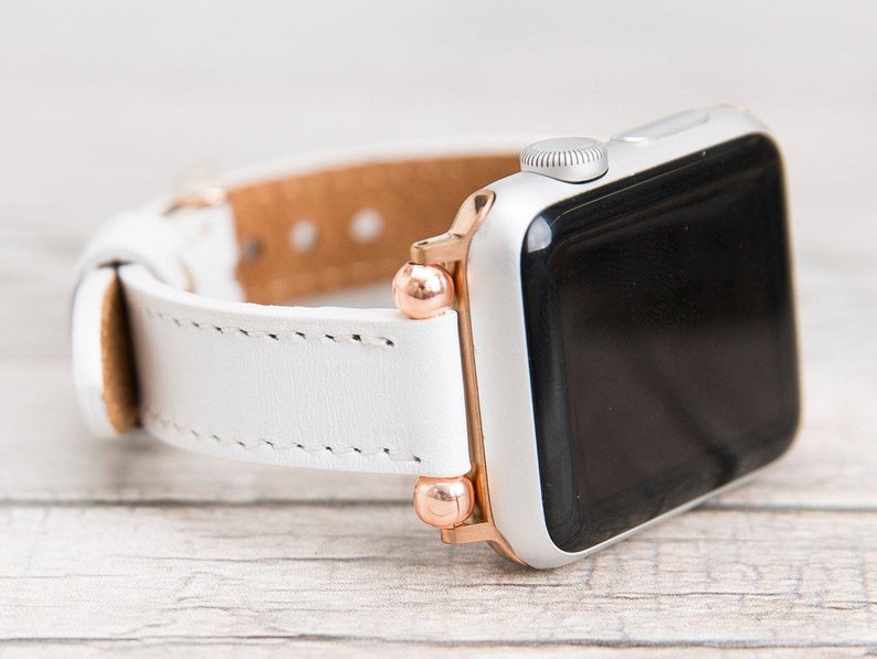 white leather slim band for apple watch