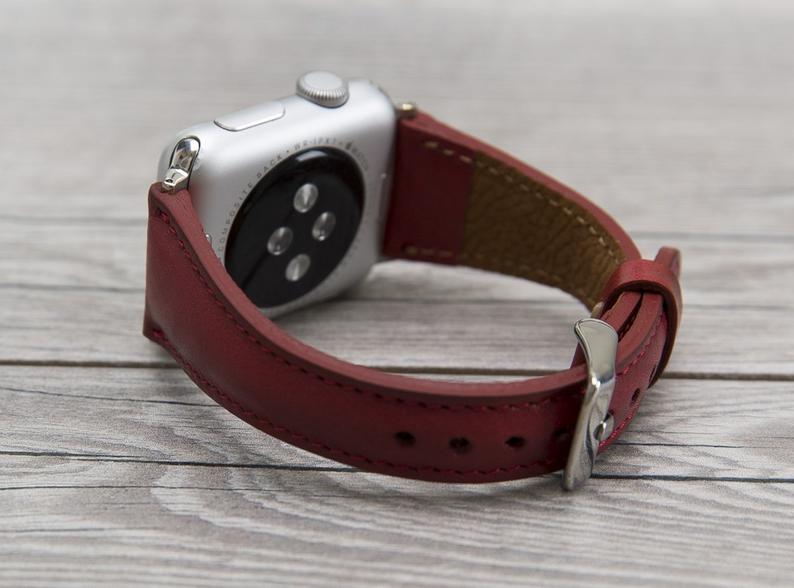 Burnished Red Slim Full Grain Leather Band for Apple Watch