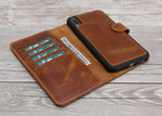 Camel Brown Genuine Leather Magnetic Wallet Case for iPhone XR/XS Max
