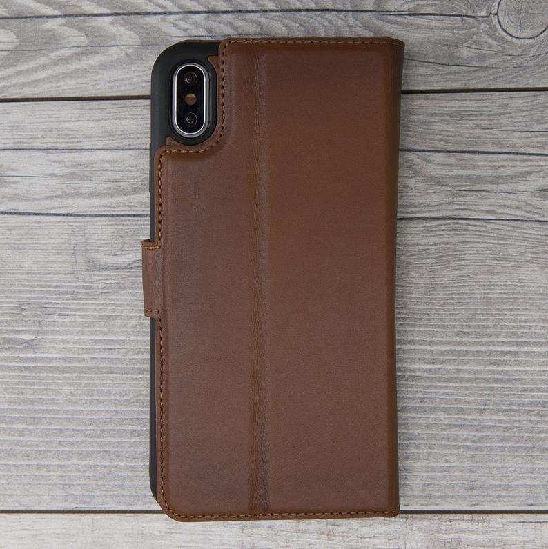 Burnished Brown Genuine Leather Magnetic Wallet Case for iPhone XR/XS Max