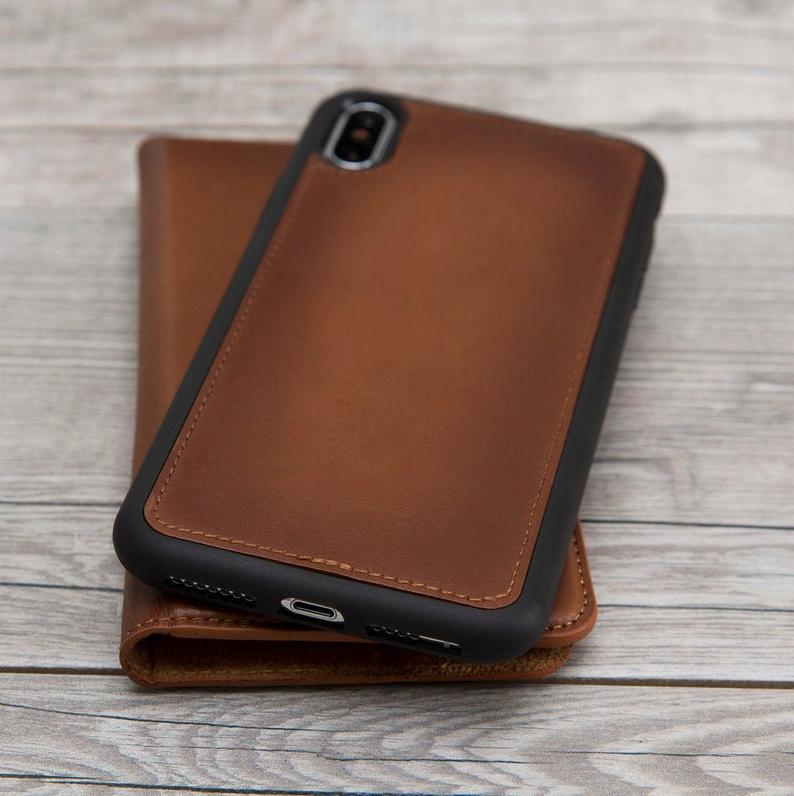 Burnished Brown Genuine Leather Magnetic Wallet Case for iPhone XR/XS Max