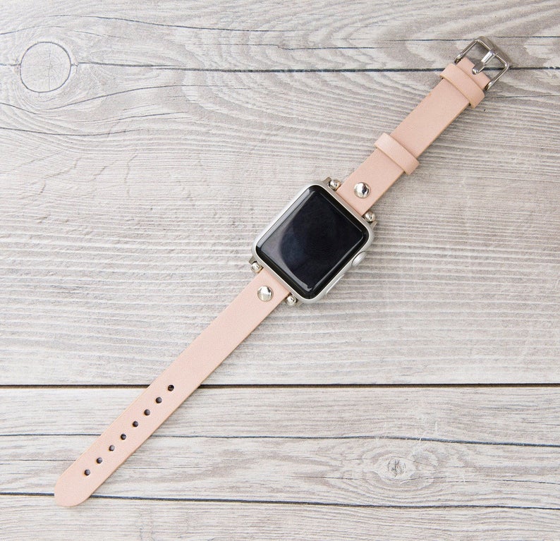 Nude Pink Slim Ferro Leather Band (Silver Rivet)