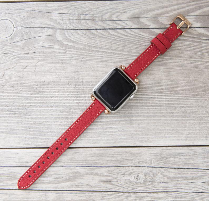 Leather Red Slim Ferro Band for Apple Watch