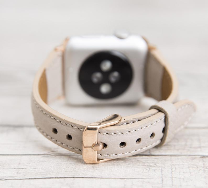 Beige Slim Full Grain Leather Band for Apple Watch