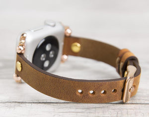 Camel Slim Ferro Leather Band (Gold Rivet)