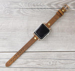 Camel Slim Ferro Leather Band (Gold Rivet)