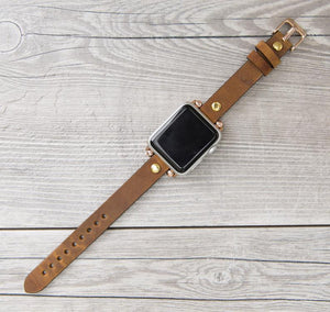 Camel Slim Ferro Leather Band (Gold Rivet)
