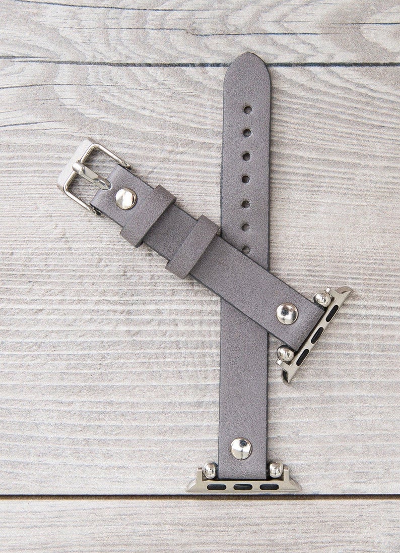 Gray Slim Ferro Leather Band (Silver Rivet)