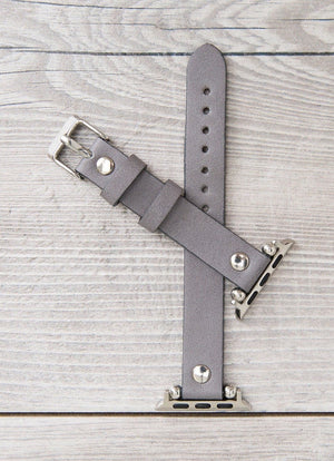Gray Slim Ferro Leather Band (Silver Rivet)