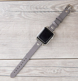 Gray Slim Ferro Leather Band (Silver Rivet)