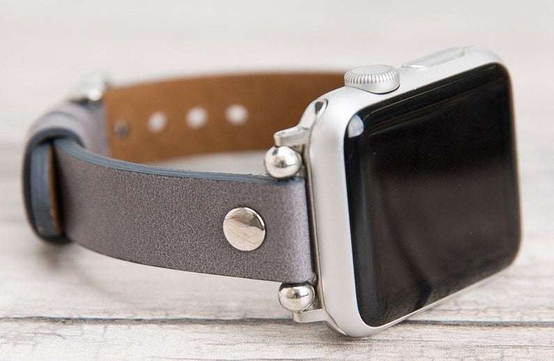 Gray Slim Ferro Leather Band (Silver Rivet)