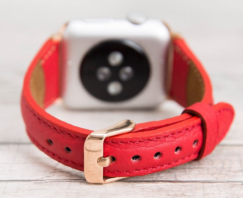 Red Slim Full Grain Leather Band for Apple Watch