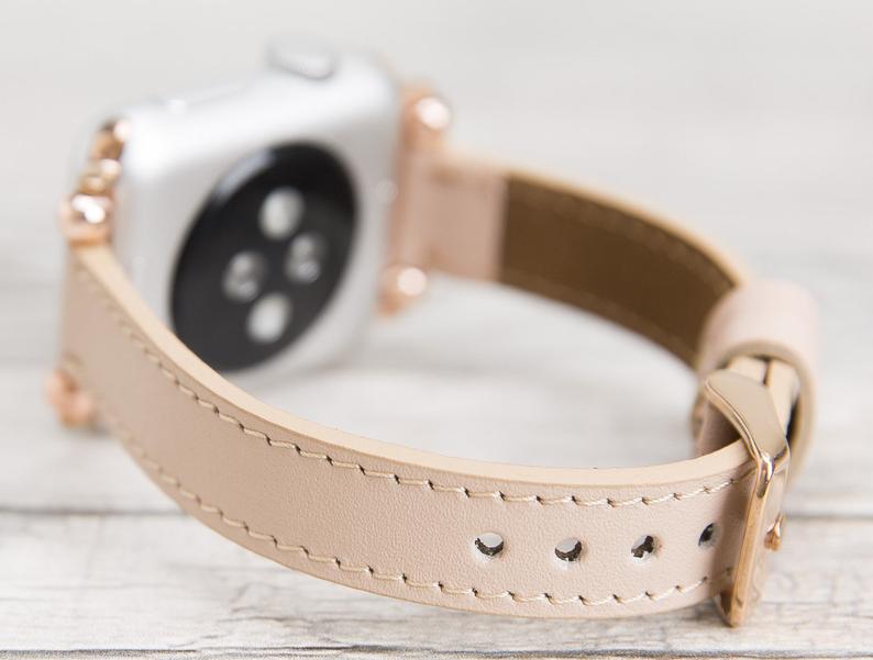 Nude Pink Slim Full Grain Leather  Band for Apple Watch