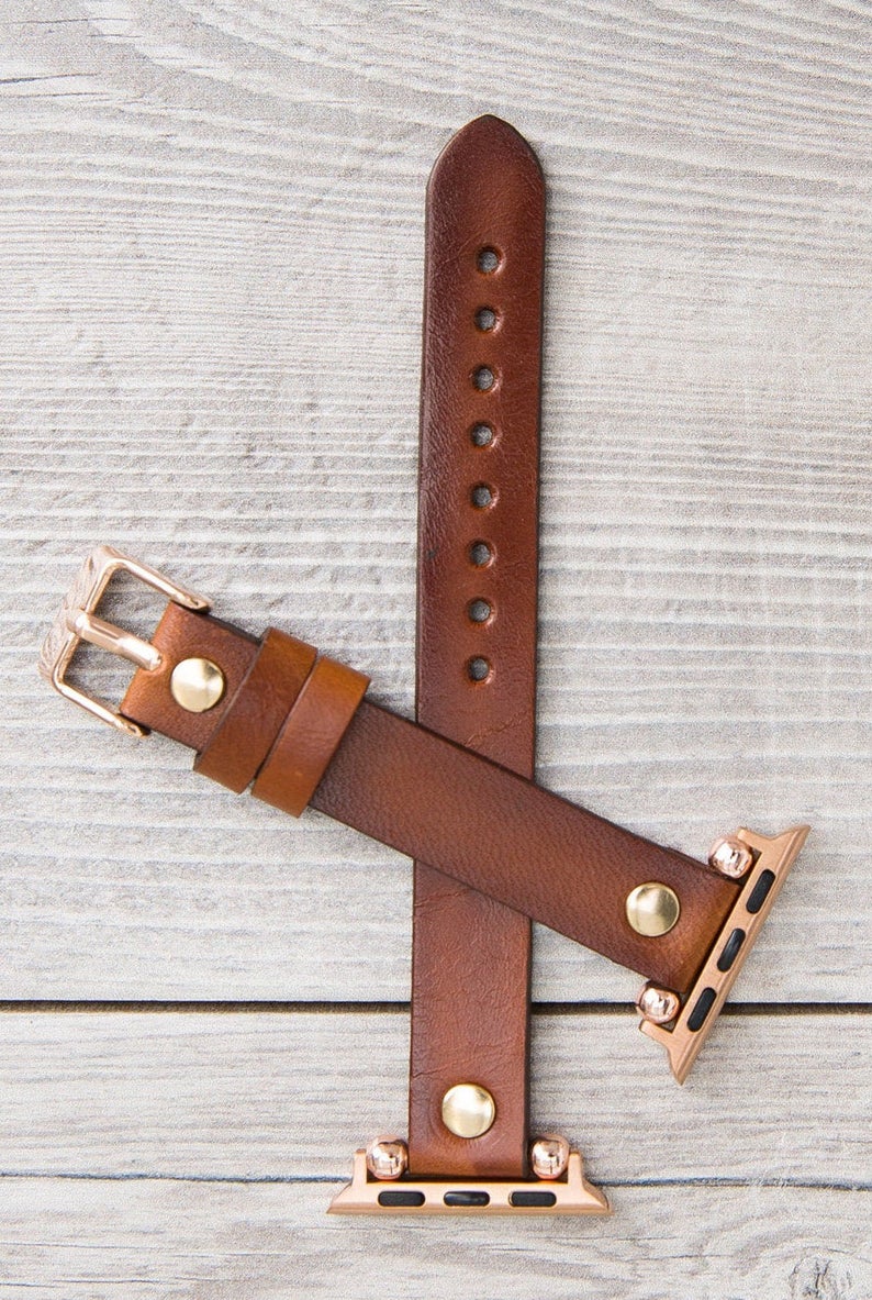 Burnished Brown Slim Ferro Leather Band (Gold Rivet)