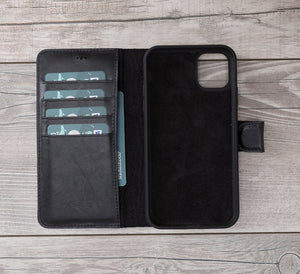 Black Leather Magnetic Wallet Case for iPhone 11 Models