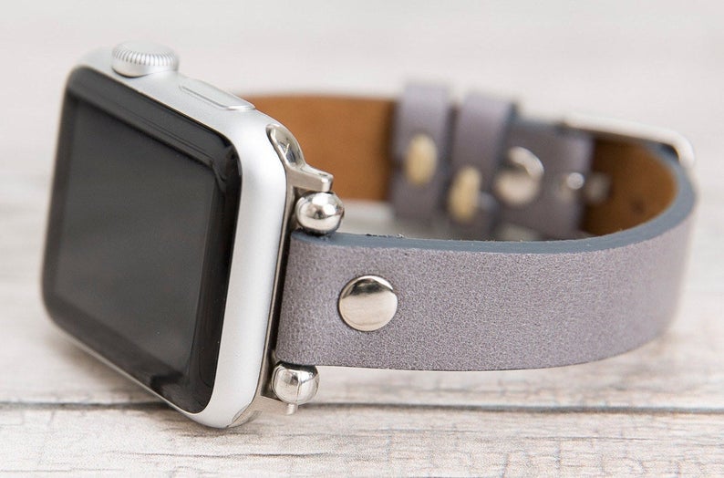 Gray Slim Ferro Leather Band (Silver Rivet)