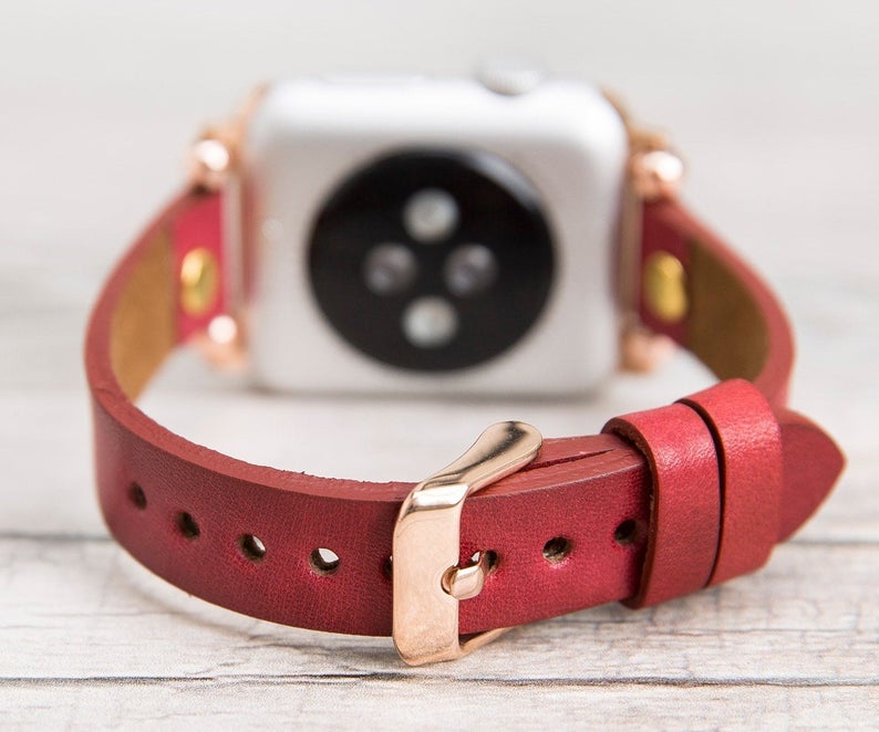 Burnished Red Slim Ferro Leather Band (Gold Rivet)