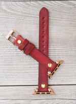 Burnished Red Slim Ferro Leather Band (Gold Rivet)