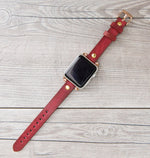 Burnished Red Slim Ferro Leather Band (Gold Rivet)