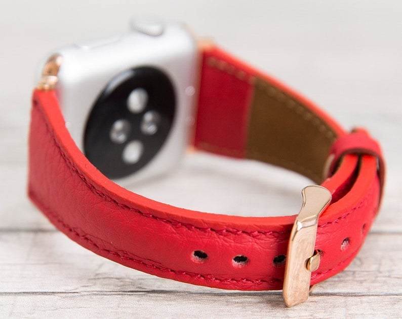 Red Slim Full Grain Leather Band for Apple Watch