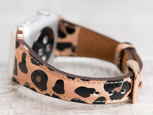 Leopard Pattern Slim Full Grain Leather Band for Apple Watch