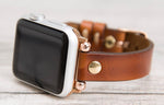 Burnished Brown Slim Ferro Leather Band (Gold Rivet)