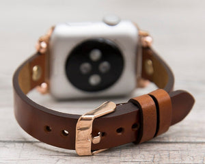 Burnished Brown Slim Ferro Leather Band (Gold Rivet)