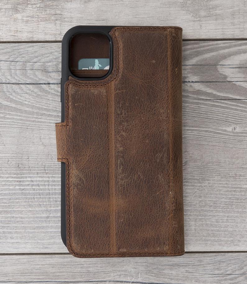 Antic Brown Leather Magnetic Wallet Case for iPhone 11 Models